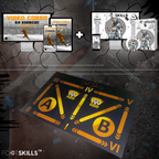 Pacchetto di allenamento FootSkills che include un tappeto di allenamento e due video corsi con 50 e 30 esercizi per migliorare le abilità calcistiche.