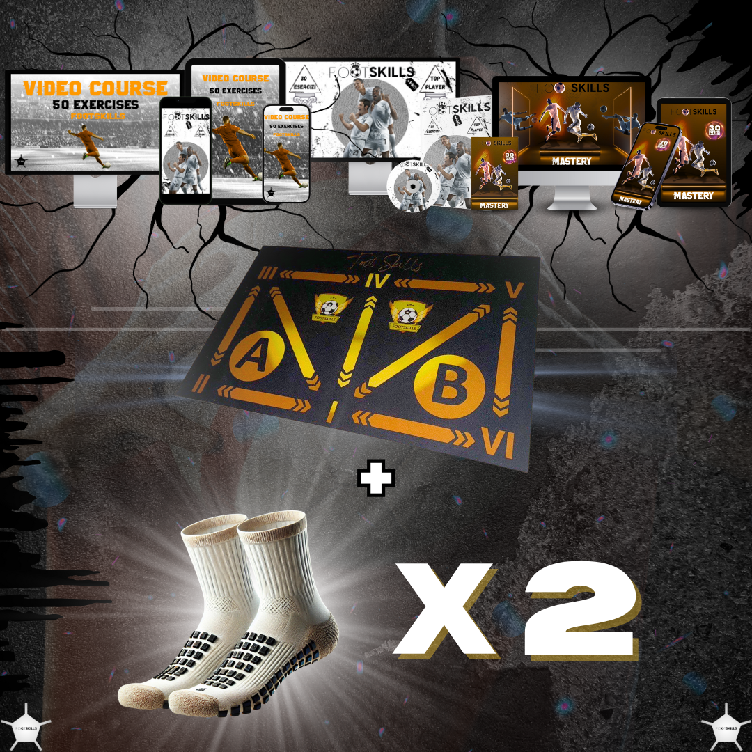 FootSkills mat with 120 exercise video course, viewed on tablet, smartphone and computer and 2 free pairs of socks